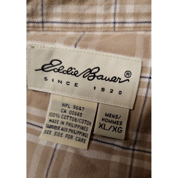 Eddie Bauer Mens XL Beige Stripe Long Sleeve Button Down Flannel Shirt - Picture 10 of 10